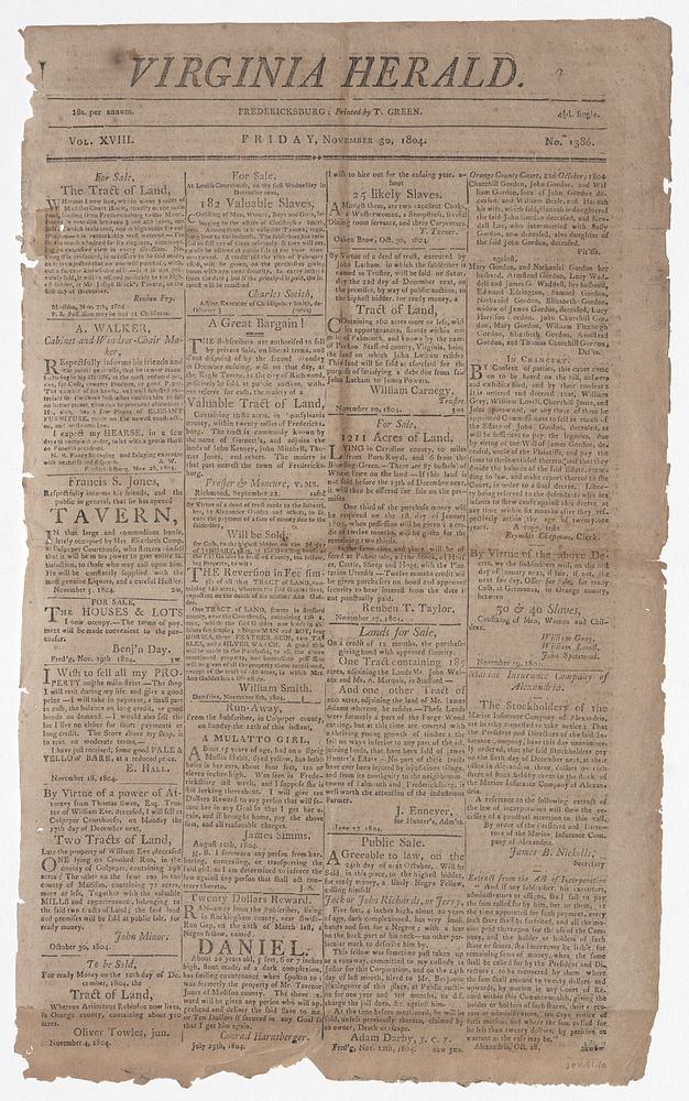 Virginia Herald Vol. XVIII No. 1386, National Museum of African American History and Culture