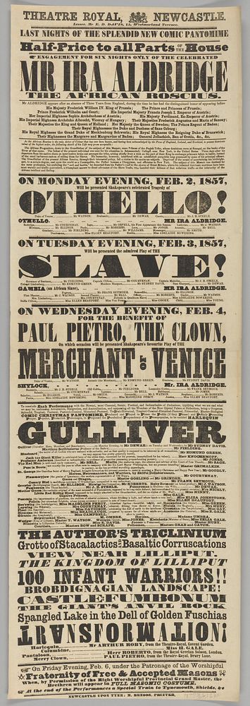 Playbill for Ira Aldridge in Othello and The Slave at the Theatre Royal, National Museum of African American History and…