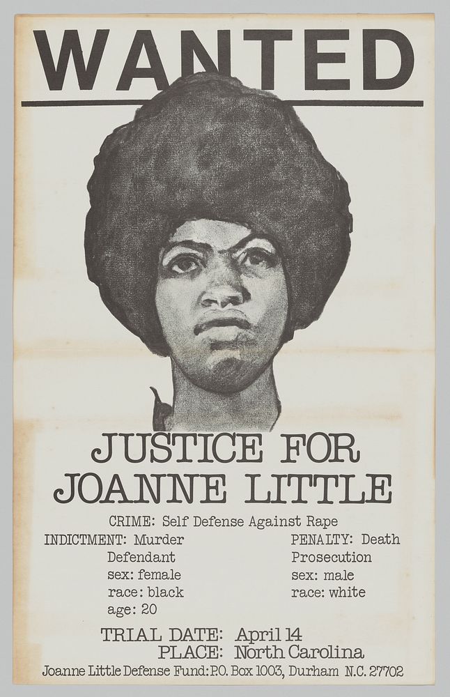Poster in support Joan Little, Joanne Little Defense Fund