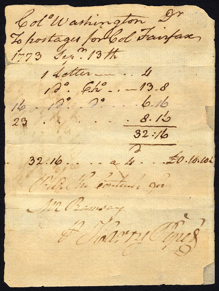 Colonel George Washington's postage account