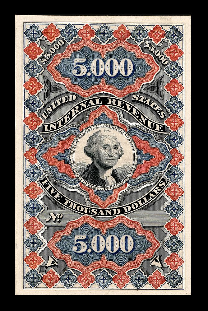 $5,000 Documentary Second Issue revenue stamp trial color proof