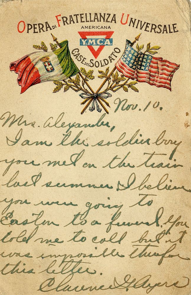 YMCA postcard for the mission in Italy for American soldiers