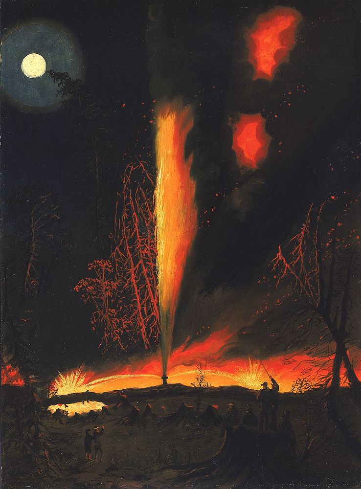 Burning Oil Well at Night, near Rouseville, Pennsylvania, James Hamilton