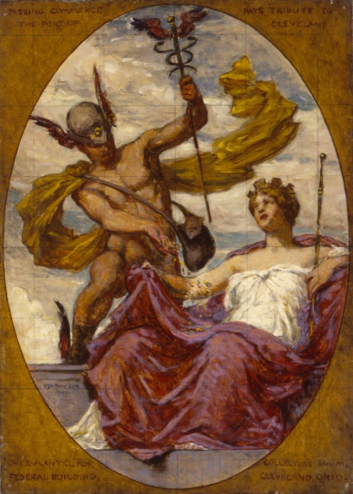 Study for Mural at U.S. Custom House, Cleveland, OH, "Passing Commerce Pays Tribute to the Port of Cleveland", Kenyon Cox