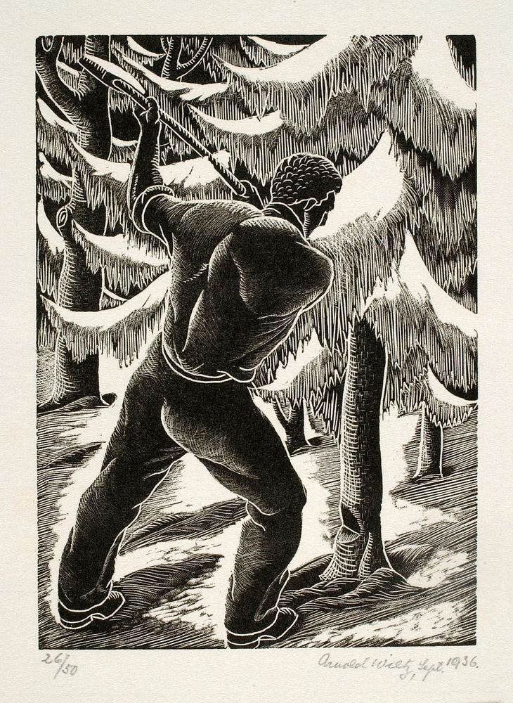 Untitled (man cutting down tree)