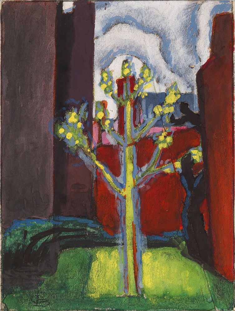Young Tree in Red Courtyard, Oscar Florianus Bluemner