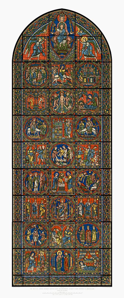 Monographia of the cathedral of Chartres, Chrome lithography of the stained glass window: The life of Jesus, Paris…