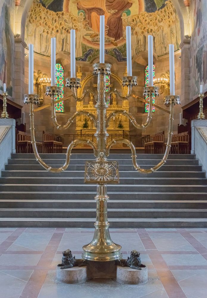 The seven-branches candlestick (14th-c ?) in the choir of the Viborg cathedral, Denmark.