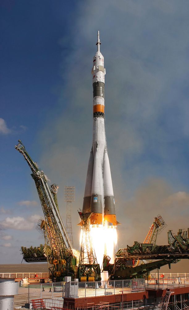 The Soyuz TMA-13 spacecraft, carrying Expedition 18 Commander Michael Fincke, Flight Engineer Yury V. Lonchakov and American…