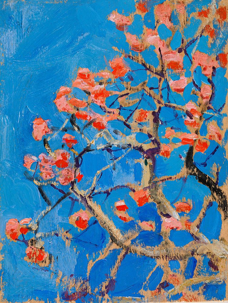 Blooming coral tree in blossom, oil painting. Original public domain image by Akseli Gallen-Kallela from Finnish National…