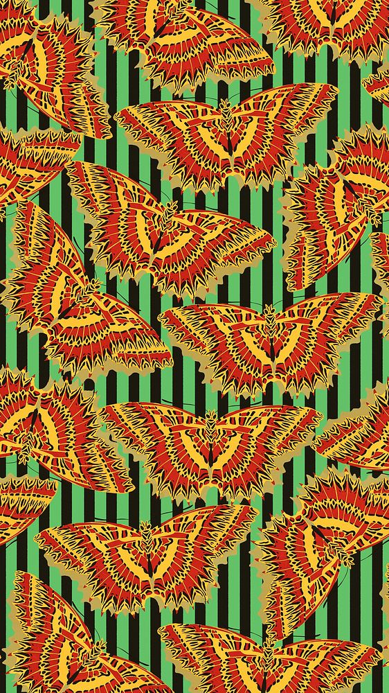 E.A. Séguy's butterfly iPhone wallpaper, vintage pattern background, remixed by rawpixel.