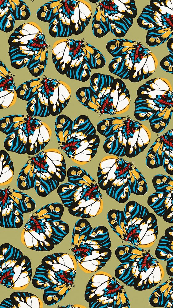E.A. S&eacute;guy's butterfly iPhone wallpaper, vintage pattern background, remixed by rawpixel.