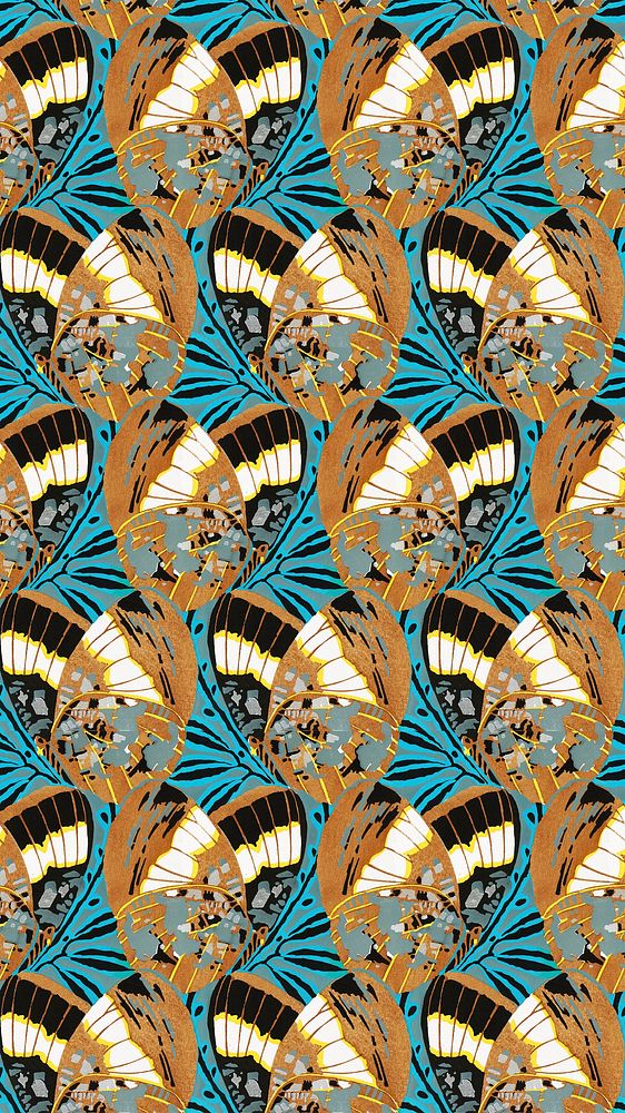 E.A. S&eacute;guy's butterfly iPhone wallpaper, vintage pattern background, remixed by rawpixel.