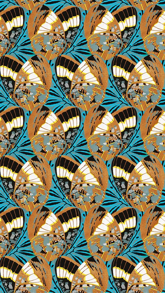 E.A. Séguy's butterfly iPhone wallpaper, vintage pattern background, remixed by rawpixel.