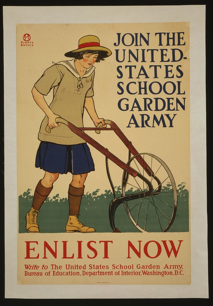 Join the United States school garden army–Enlist now (1918) print in high resolution by Edward Penfield. 
