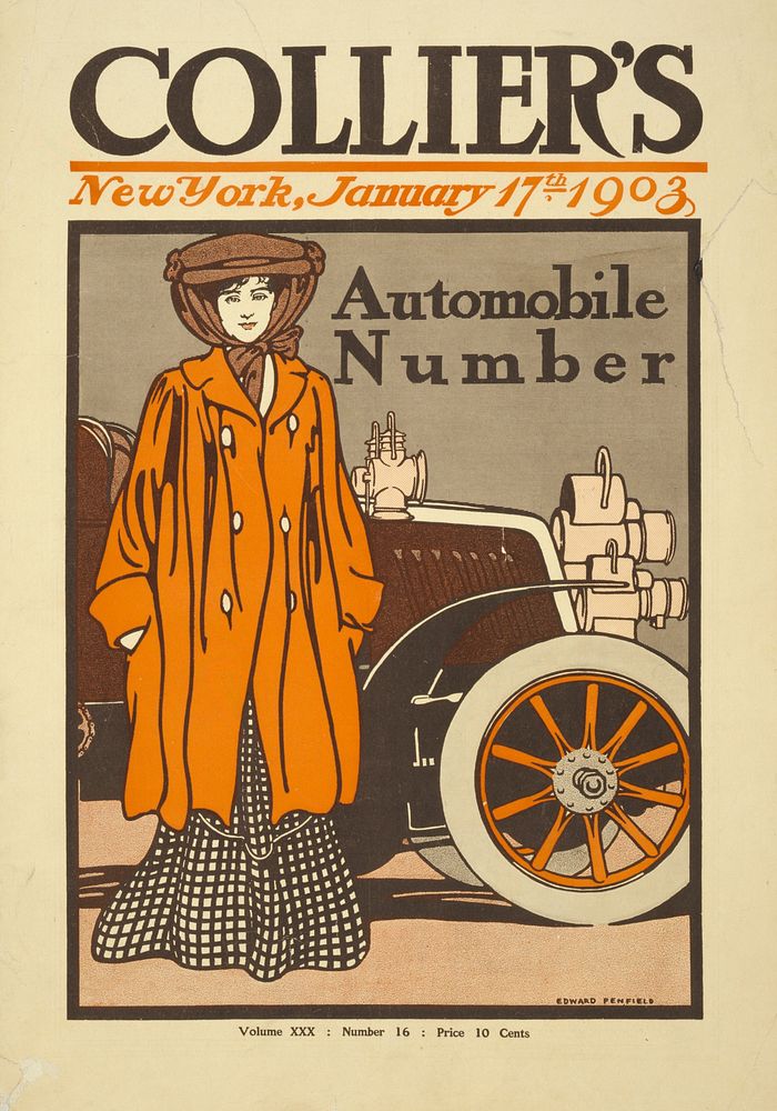 Woman and a vintage car (1903) print in high resolution by Edward Penfield. 