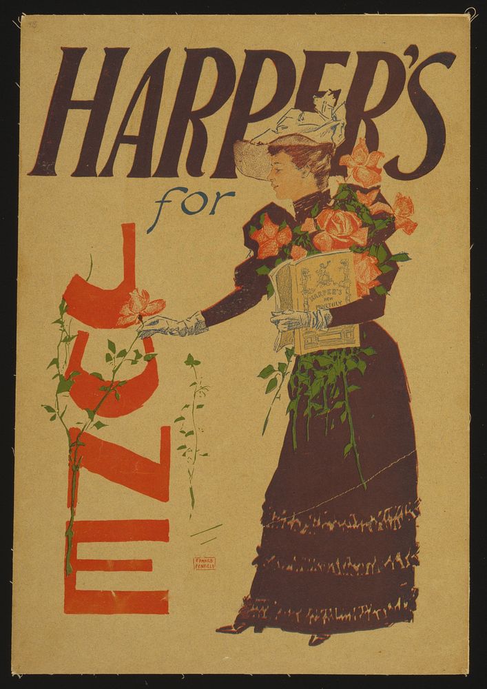 Woman picking up flowers (1893) print in high resolution by Edward Penfield. 