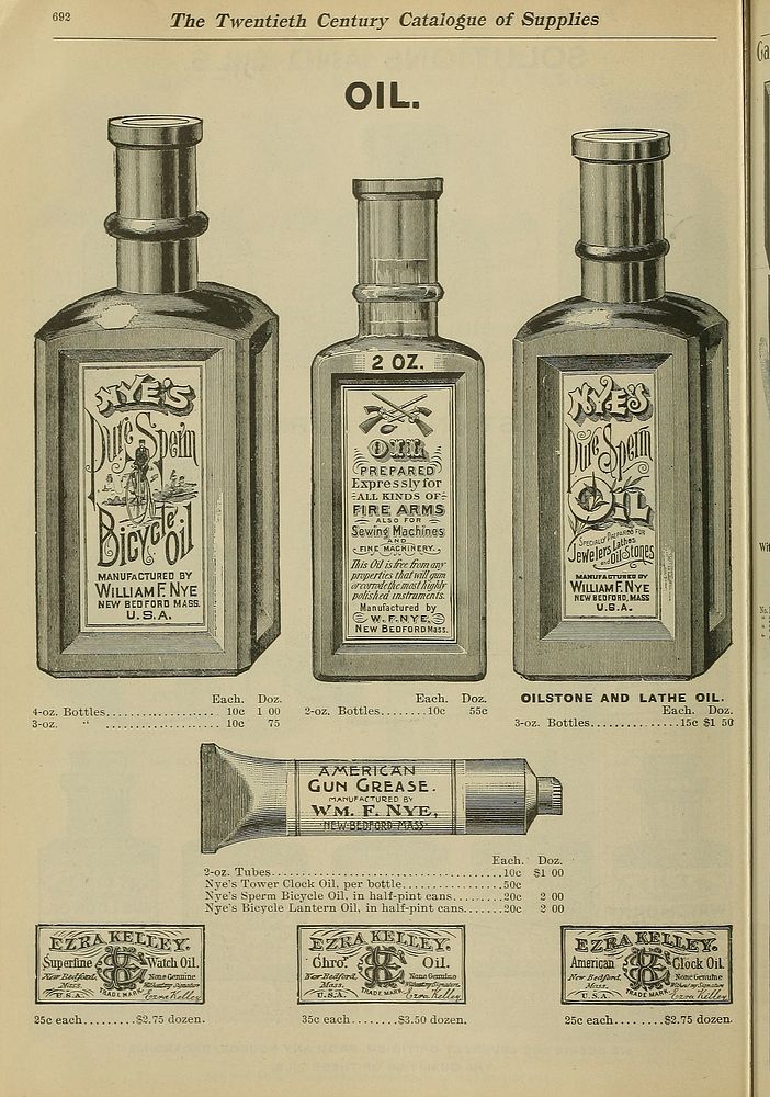 Vintage oil bottle illustration from 20th century catalogue of supplies for watchmakers, jewelers and kindred trades (1899)…