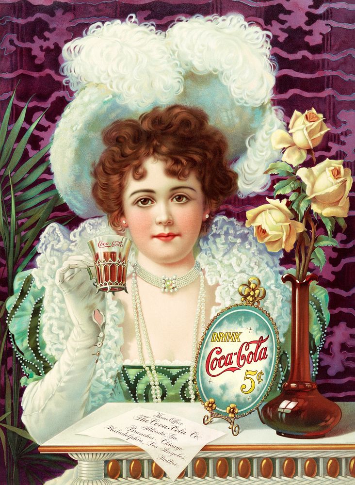 Drink Coca-Cola 5 cents poster, chromolithograph. Original public domain image from the Library of Congress. Digitally…