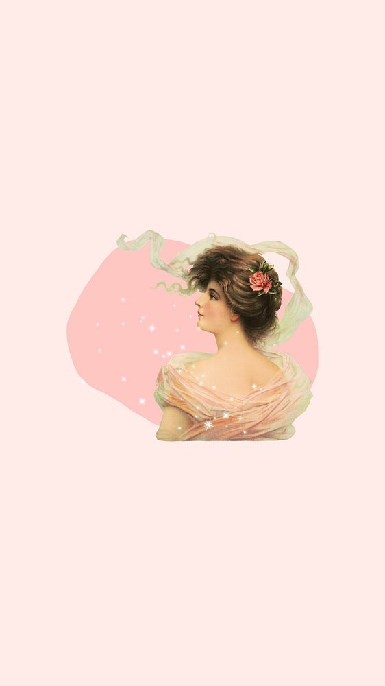 Vintage woman iPhone wallpaper, rear view illustration. Remixed by rawpixel.