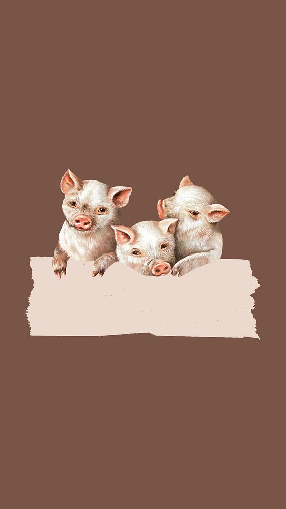 Cute pig illustrated iPhone wallpaper. Remixed by rawpixel.