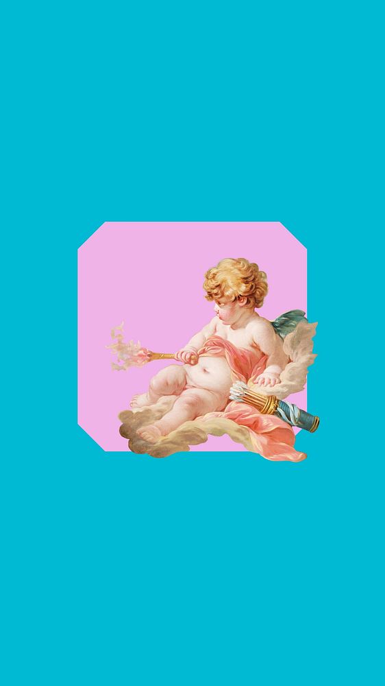Cupid illustration, blue iPhone wallpaper. Remixed by rawpixel.