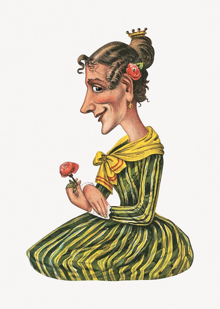 Victorian woman cartoon illustration.   Remastered by rawpixel