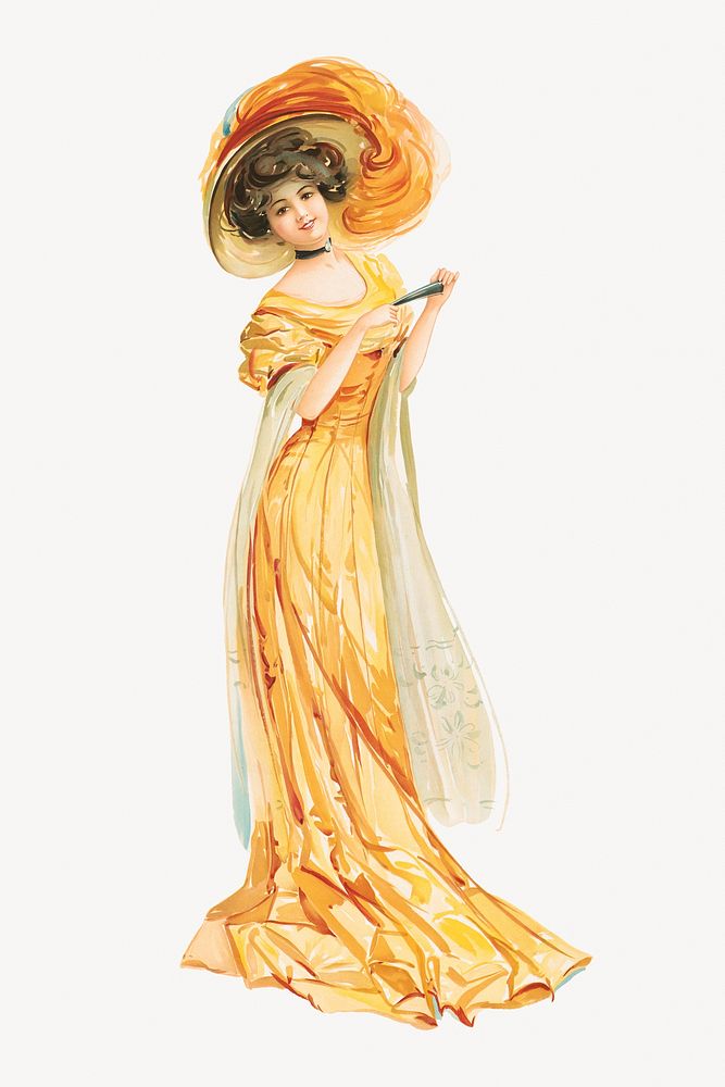 Victorian woman in yellow dress.   Remastered by rawpixel
