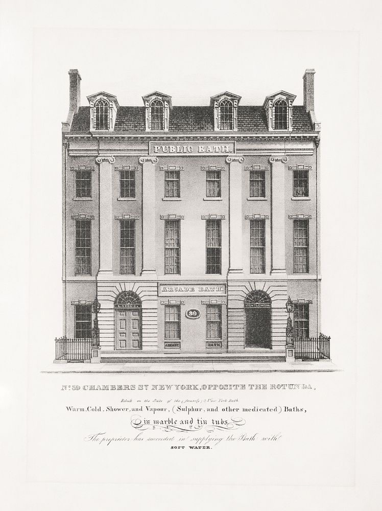 No. 39 Chambers St., New York, opposite the Rotunda, rebuilt on the scite [sic] of the (formerly) New York Bath (1830) by…