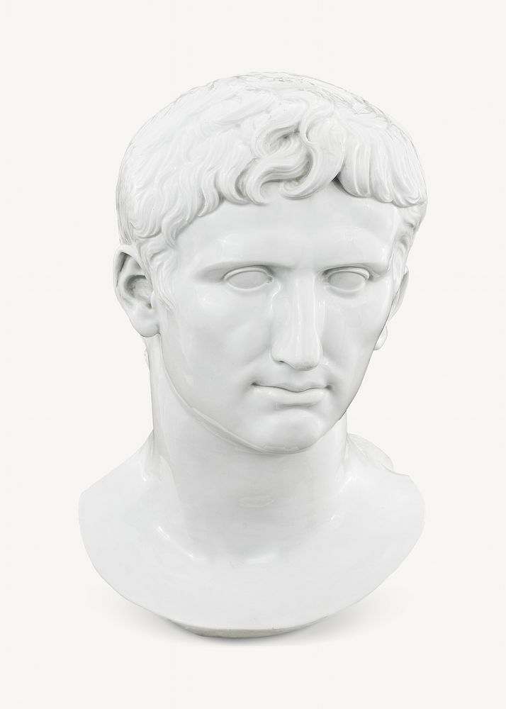 Head of Augustus, Greek porcelain sculpture.    Remastered by rawpixel