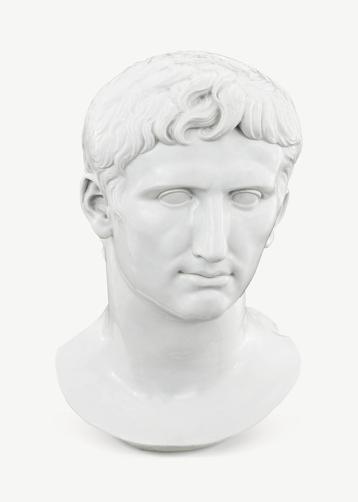 Head of Augustus, Greek porcelain sculpture collage element psd.    Remastered by rawpixel