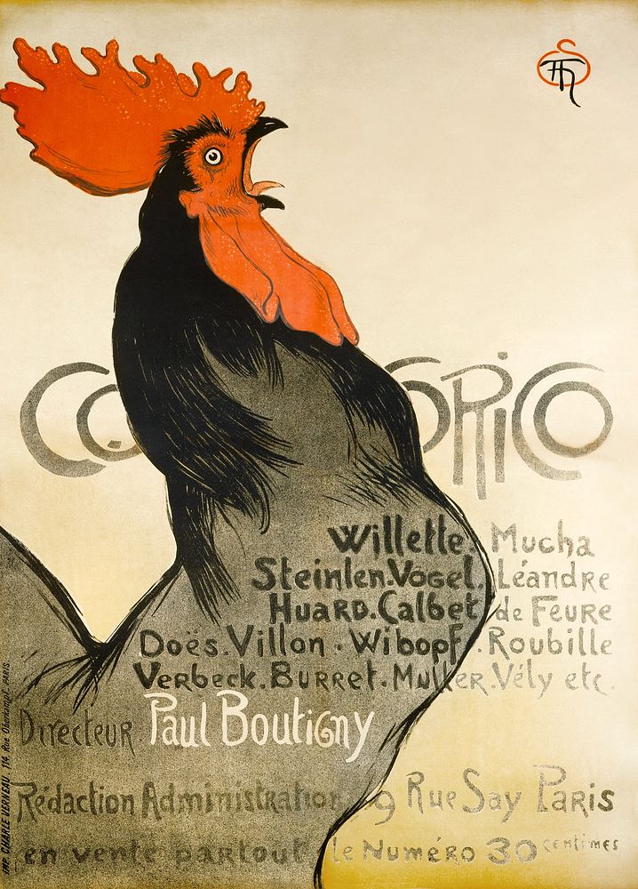 Cocorico (1899) by Theophile-Alexandre Steinlen & Charles (Parijs) Verneau. Original public domain image. Digitally enhanced…