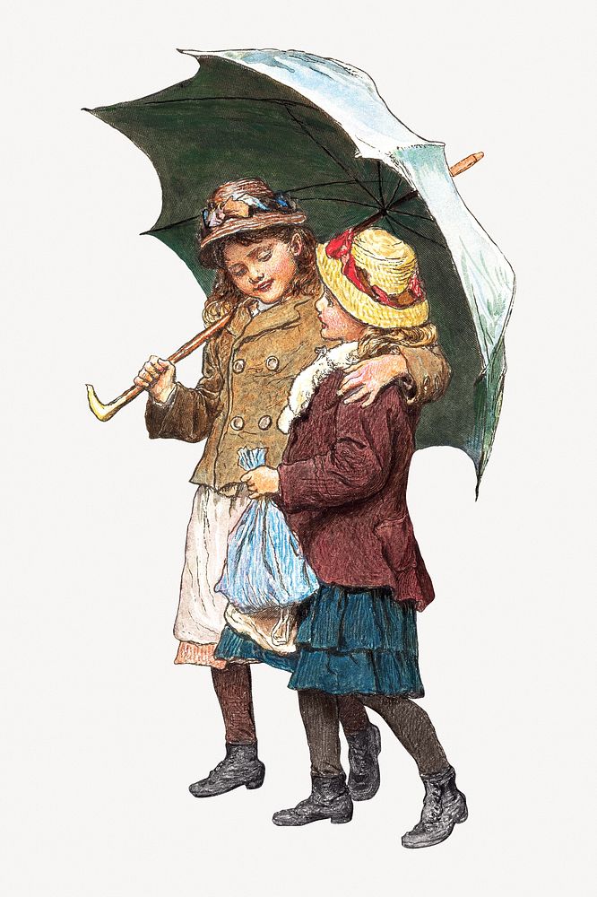 Two Girls Under an Umbrella.  Remastered by rawpixel