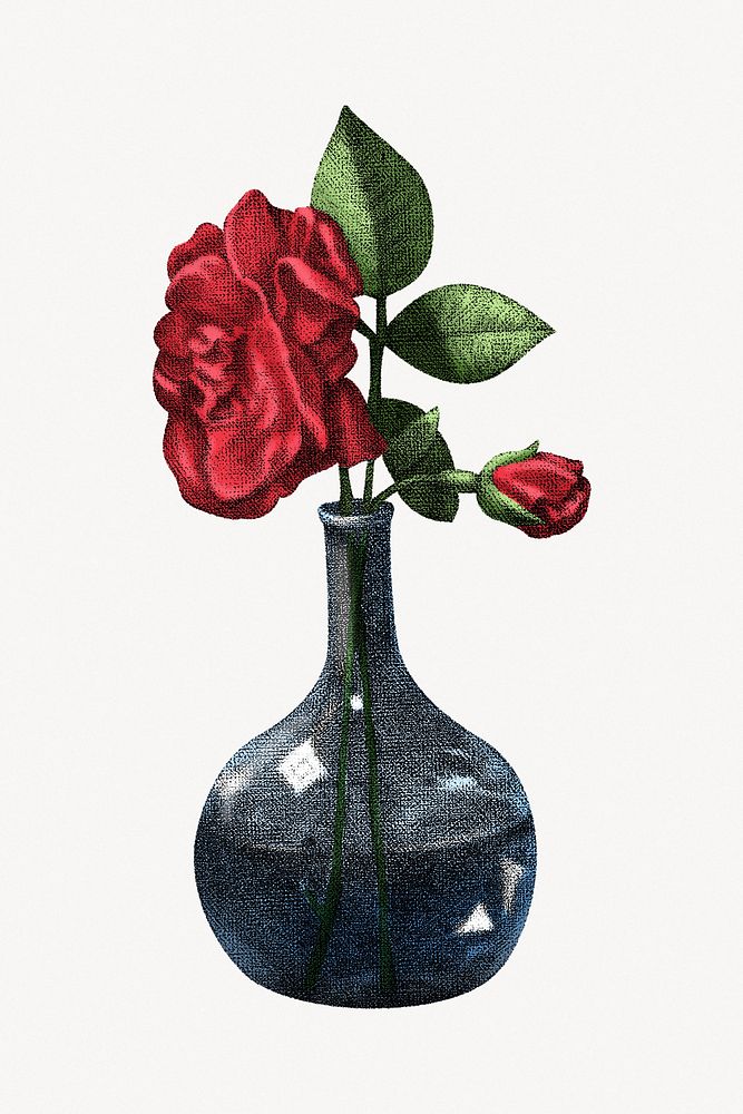 Red rose in black vase illustration. Remixed by rawpixel.