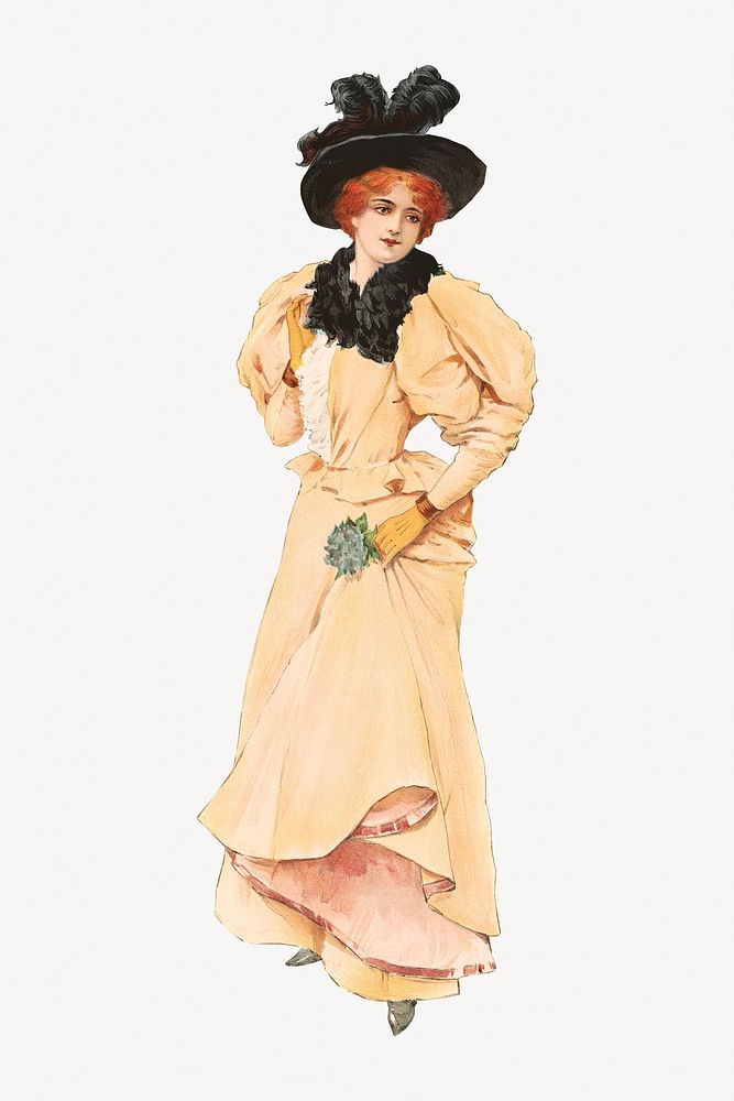 Victorian woman in yellow dress.   Remastered by rawpixel