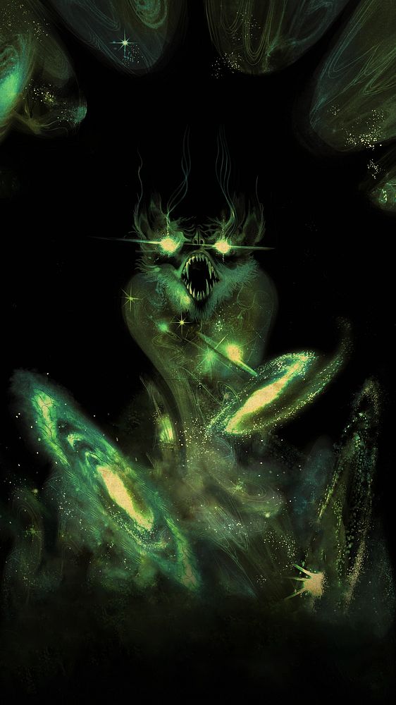 Sci-Fi green creature iPhone wallpaper, abstract galaxy art design.   Remixed by rawpixel.