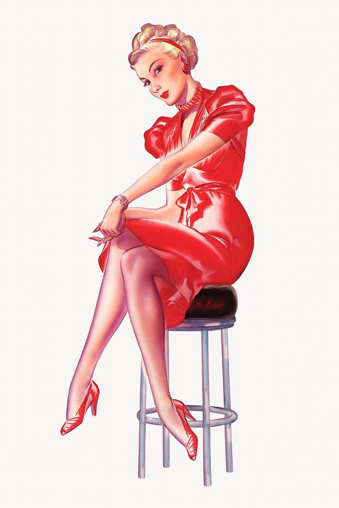 Hot woman in red dress illustration.  Remixed by rawpixel.
