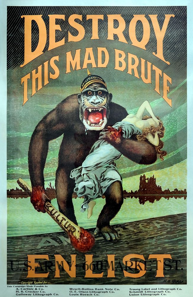 Destroy this mad brute Enlist - U.S. Army (1918) vintage poster by Harry R. Hopps. Original public domain image from the…