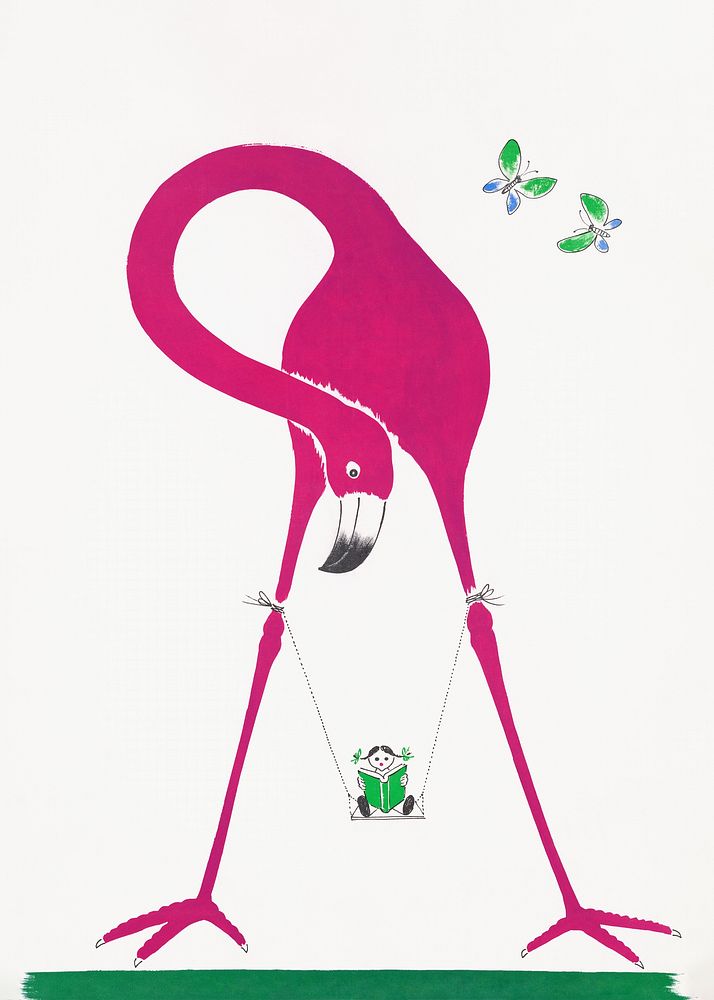 Flamingo bird, vintage animal illustration.   Remixed by rawpixel.