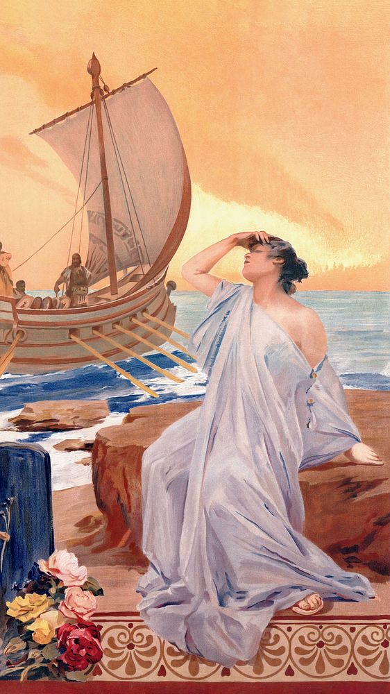 Vintage Ariadne opera mobile wallpaper, Greek myth illustration,   Remixed by rawpixel.