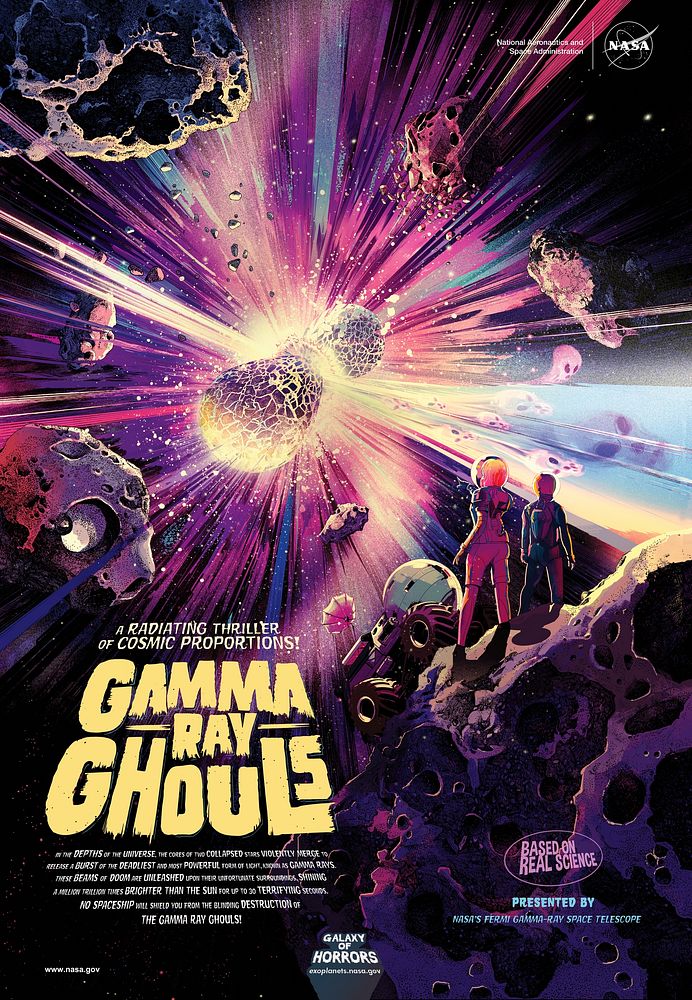 Gamma Ray Ghouls (2021) abstract galaxy art poster. Original public domain image from NASA. Digitally enhanced by rawpixel.