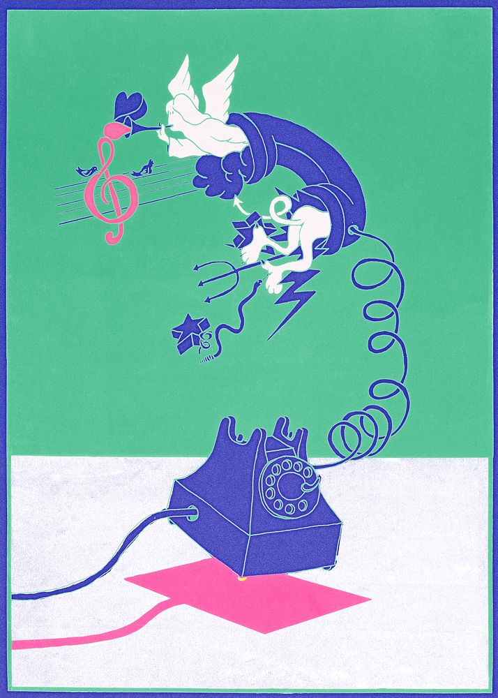 Vintage rotary phone, remixed from vintage art print by rawpixel