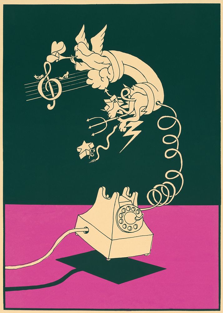 Vintage rotary phone, art print. Original public domain image from the Library of Congress. Digitally enhanced by rawpixel.