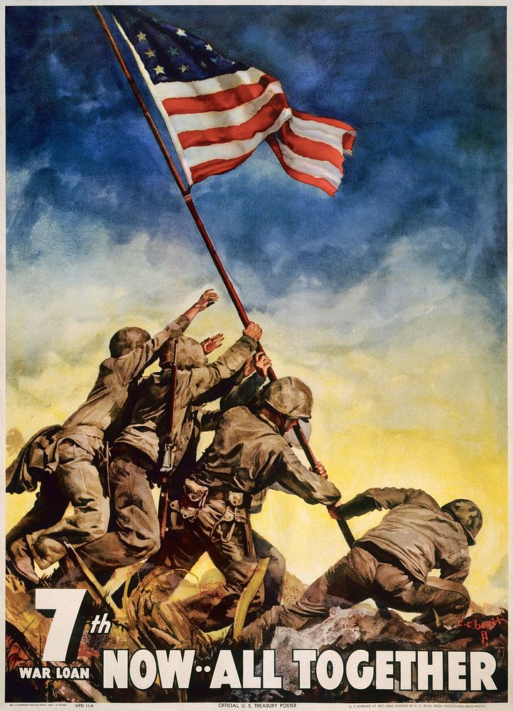 7th war loan. Now--all together (1945) vintage poster by C.C. Beall.  Original public domain image from the Library of…