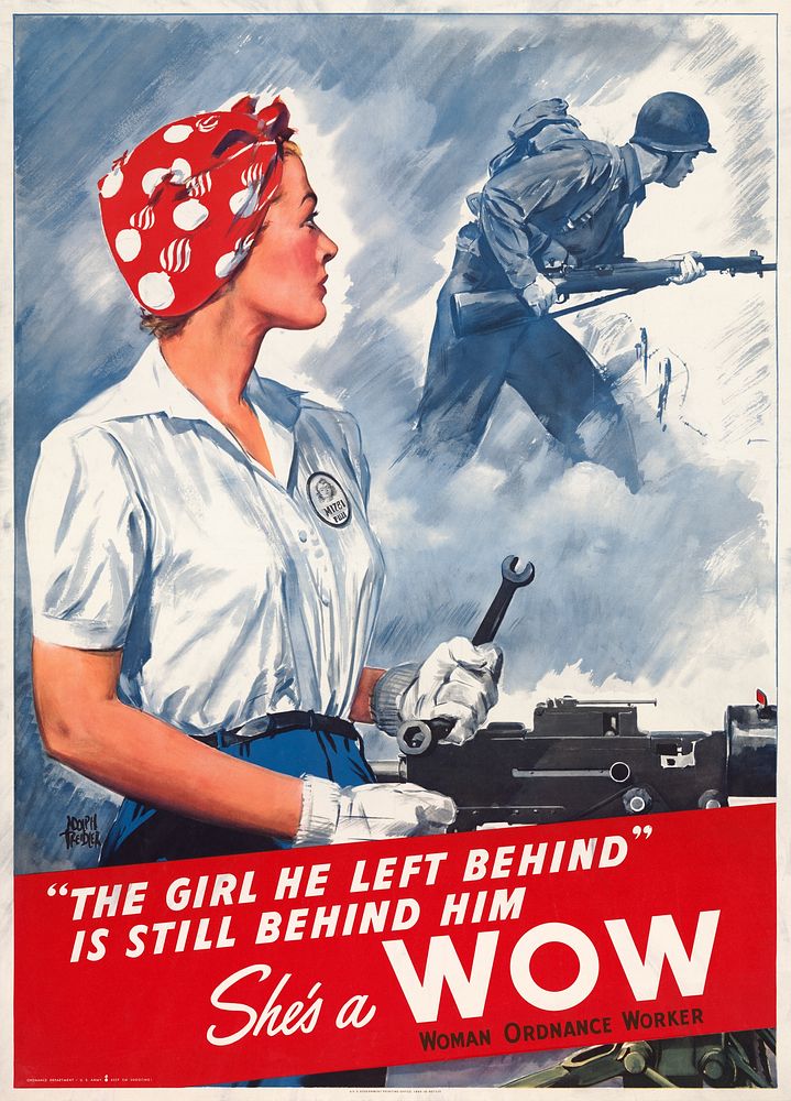 "The girl he left behind" is still behind him--She's a WOW (1943) vintage poster by Adolph Treidler. Original public domain…