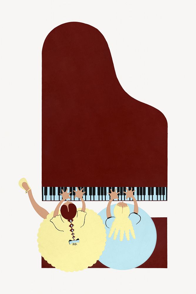 Girls playing piano illustration.  Remixed by rawpixel.