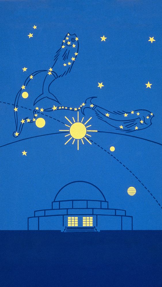 Blue planetarium iPhone wallpaper, astronomy illustration.   Remixed by rawpixel.