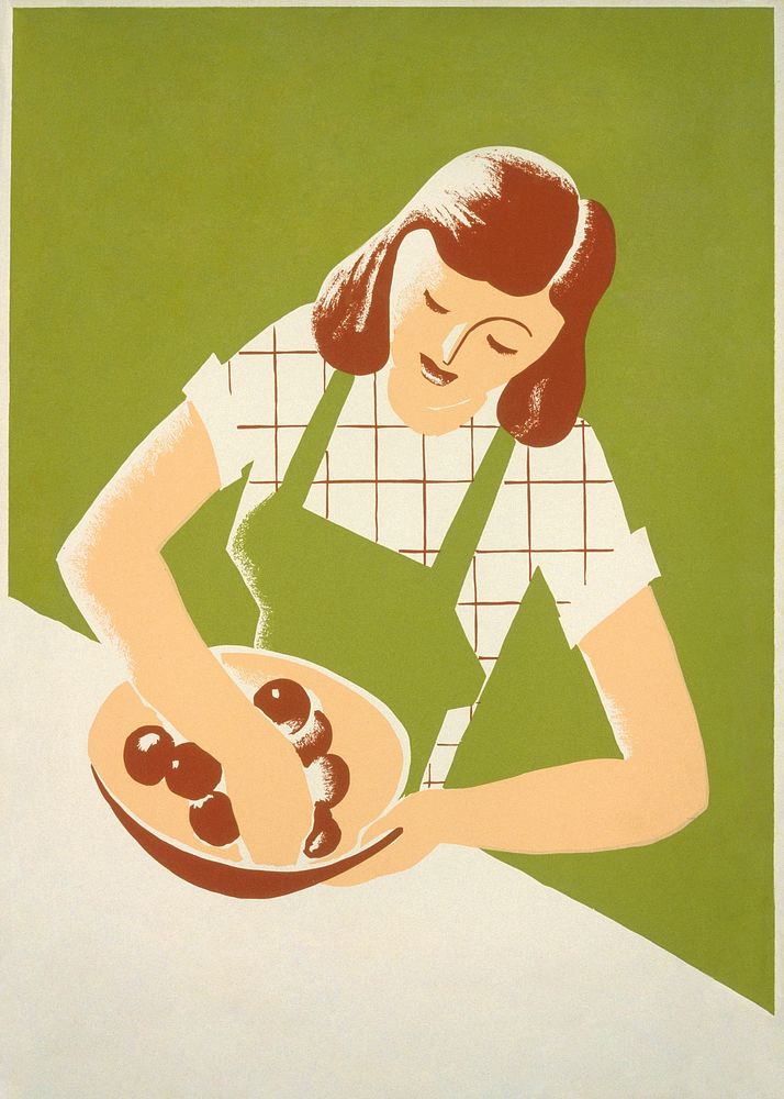 Woman cooking, vintage character illustration.  Remixed by rawpixel.