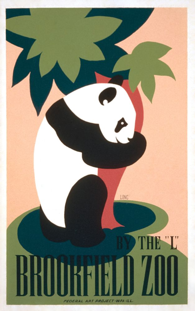 Brookfield Zoo--By the "L" (1936) vintage poster by Charles Raymond Long. Original public domain image from the Library of…