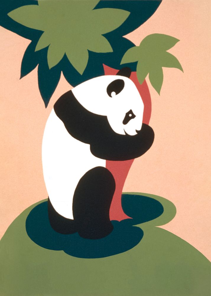 Panda hugging bamboo tree poster.   Remixed by rawpixel.